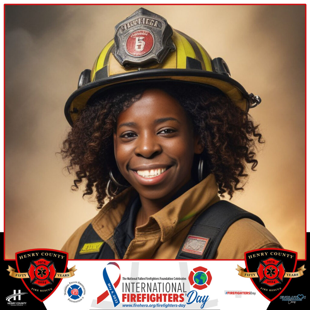 International Firefigthers Day 2024 - A woman wearing a AI Face swap firefighter uniform